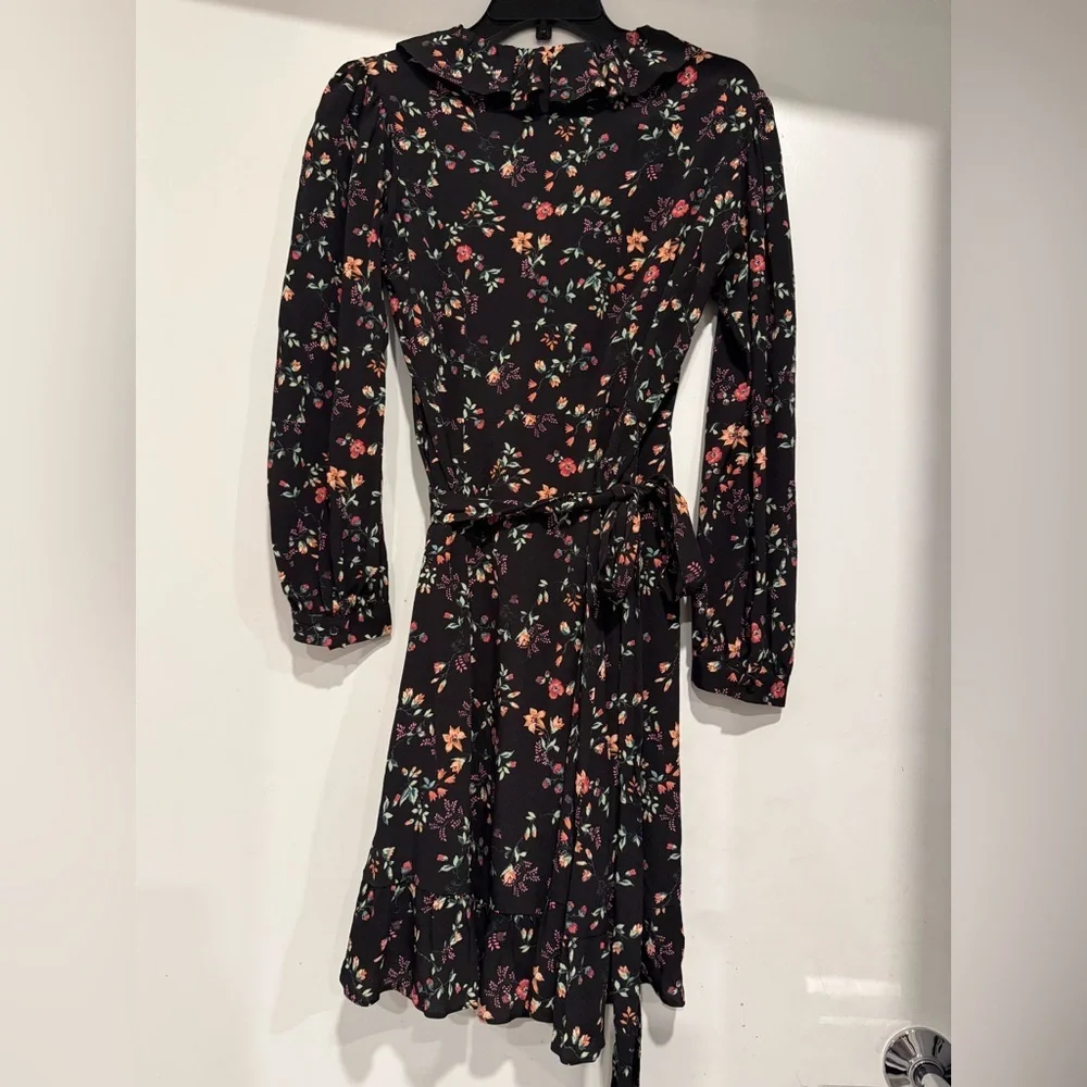 Maje Rosalio Robe Imprime Cach Wrap Dress in Black Multi - Size 3 US L $375